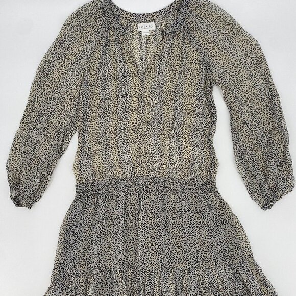 VELVET Graham & Spencer Size XS Sheer Aubrey Leopard Print Dress Long Sleeve - Picture 6 of 15
